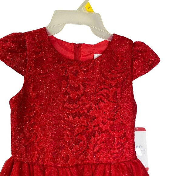 Rare Editions Girls Red Glitter Lace Tulle Dress With Cap Sleeves XL‎ 14-16  NWT - Picture 8 of 13